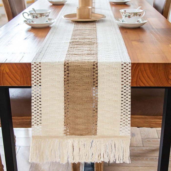 Dakota Fields Macrame Table Runner Farmhouse Style, Burlap Table Runner